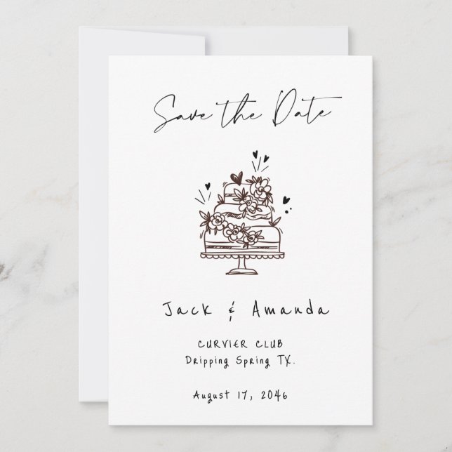 Save The Date Simplicité Script dessin manuel Mariage enregistre (Devant)