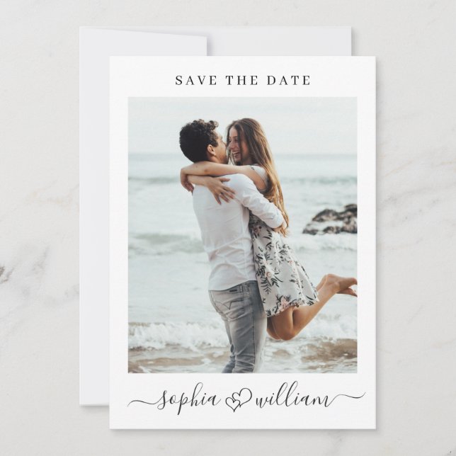 Save The Date Simply Elegant 2 Coeurs Mariages Photo Simple (Devant)