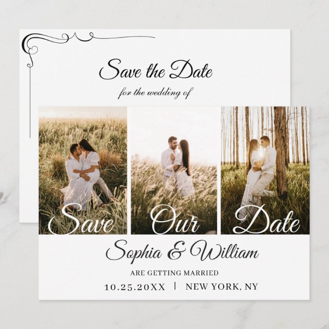 Save The Date Simply Elegant 3 Mariage photo (Devant / Derrière)