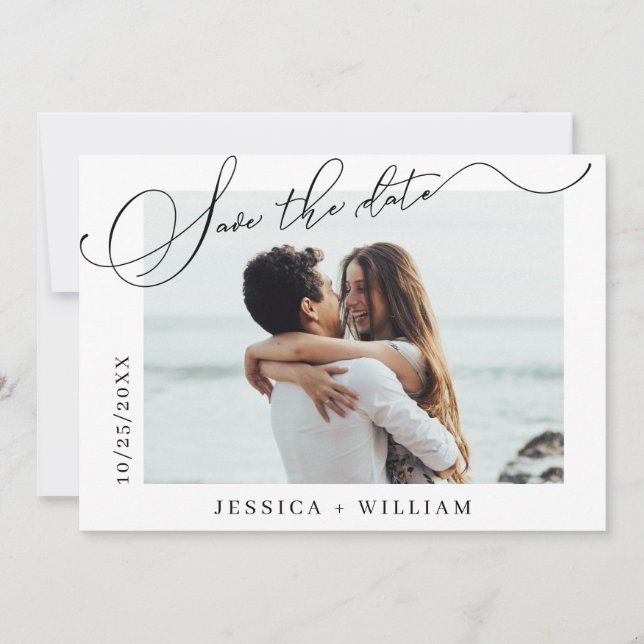 Save The Date Simply Elegant Calligraphy Mariage 4 Photo (Devant)