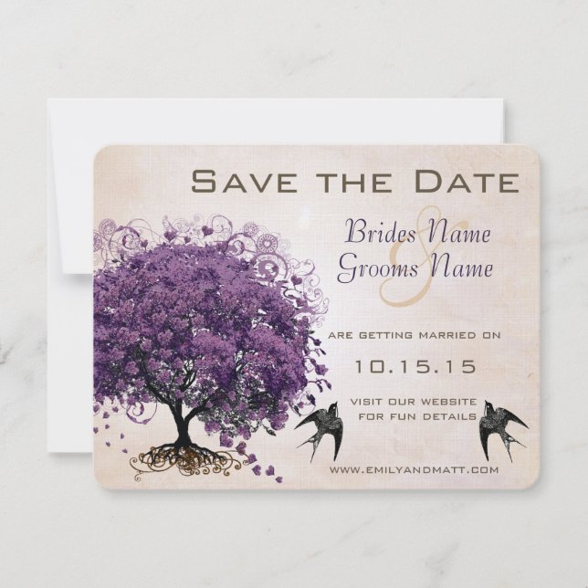 Save The Date Simply Peachy Purple Heart Leaf Tree Enregistrer l (Devant)