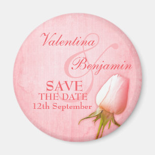 Save the Date Single Pink Rose Fridge Magnet