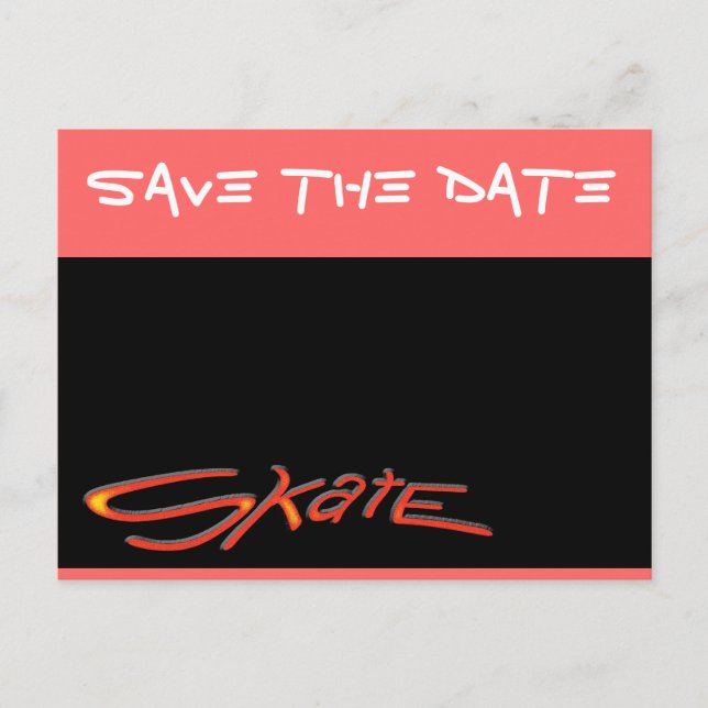 Save The Date Skate Announcement Postcard (Front)