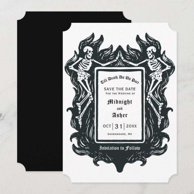 Save The Date Skeleton gothique Aimer jusqu'à la mort Faisons-no (Devant / Derrière)