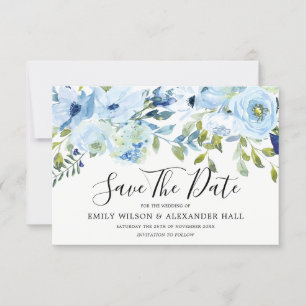 Save The Date Sky Blue Watercolor Flowers Mariage moderne