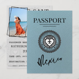 Save The Date Slate Blue Mexique Passeport Enregistrer La Date