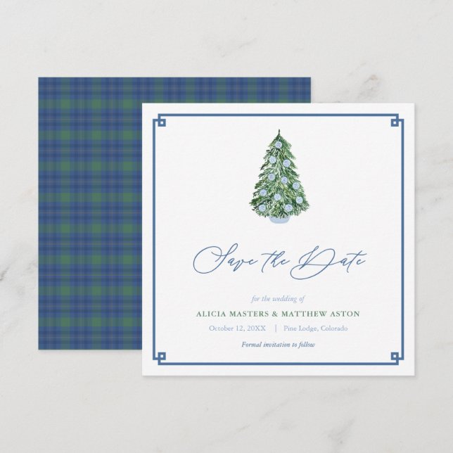 Save The Date Smart Christmas Tree Green Blue Mariage d'hiver (Devant / Derrière)