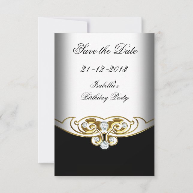 Save The Date Sml Enregistrer la date Blanc Black Gold Diamond (Devant)