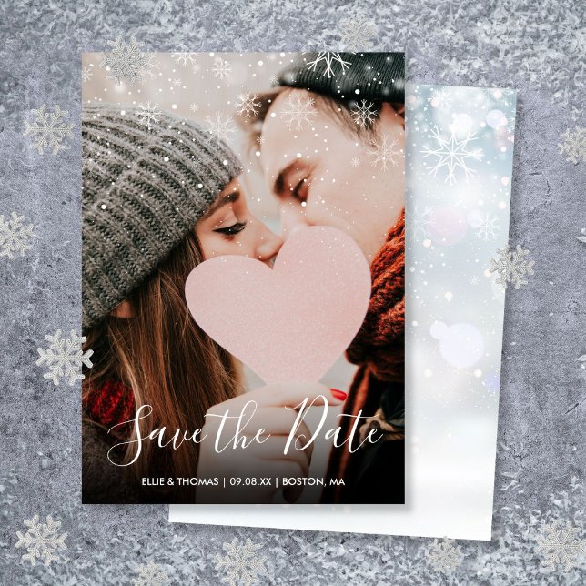 Save The Date Snowflakes d'hiver Élégant script photo (Winter Snowflakes Elegant Script Photo Save The Date)