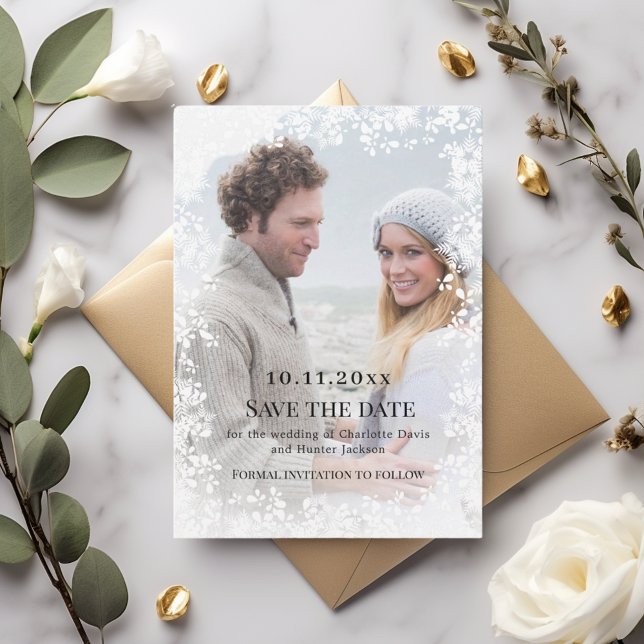 Save The Date Snowflakes photo winter wedding (Créateur téléchargé)