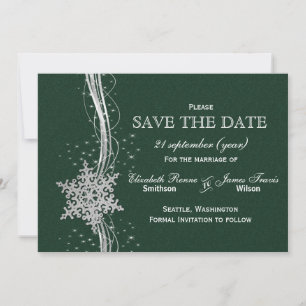 Save The Date Snowflakes Silver vert hiver enregistrer la date