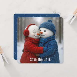 Save The Date Snowman Couple in Snowflakes Card