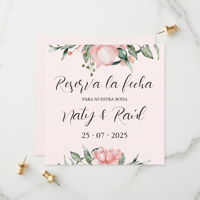 Save The Date Sobre Tarjetas planas de reserva la fecha rosas (Devant/Arrière en situation)
