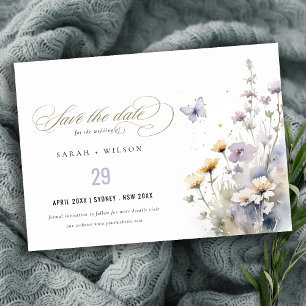 Save The Date Soft Lilac Fleur sauvage Butterfly Garden Mariage