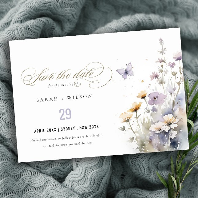 Save The Date Soft Lilac Fleur sauvage Butterfly Garden Mariage (Créateur téléchargé)