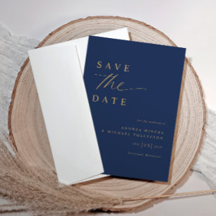 Save The Date Soft Romantic Navy Mariage bleu et or