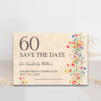 Save The Date Soft Wildflower 60th Birthday Elegant Party