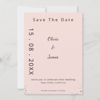 Save The Date Soie Rose Blush Peta Moderne Script Floral Chuchot