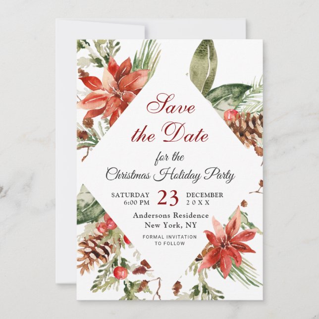 Save The Date Soirée de Noël Elégante Poinsettia (Devant)