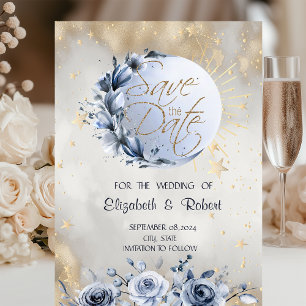 Save The Date Soleil d'or céleste, Roses de lune bleue Étoiles 