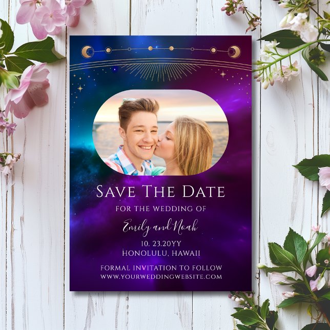 Save The Date Soleil Lune Violet Turquoise Céleste (Créateur téléchargé)