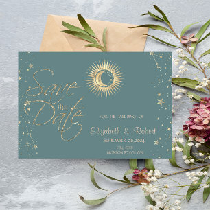Save The Date Soleil Or Céleste Et Étoiles Lune Mint Vert