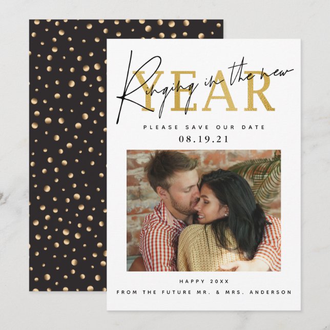 Save The Date Sonnerie Dans La Photo Du Nouvel An (Devant / Derrière)