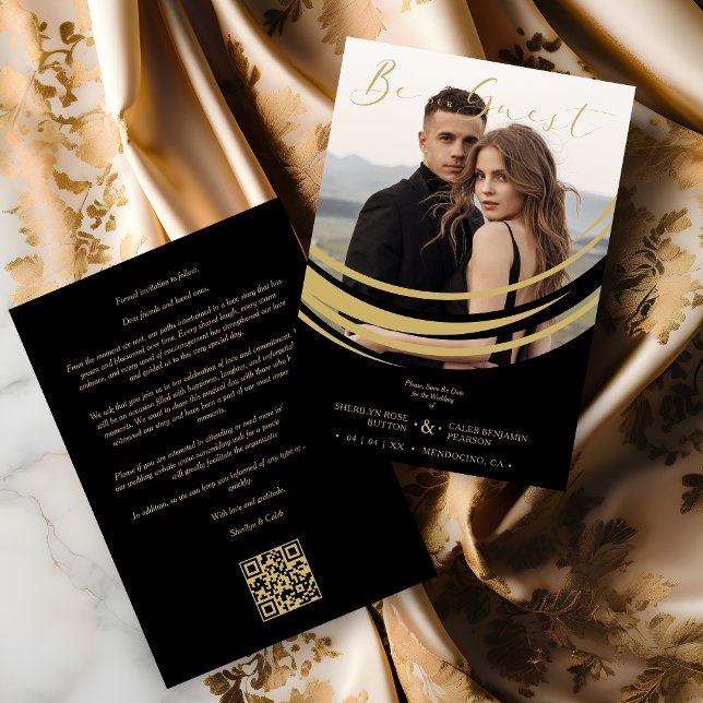 Save The Date Sophisticated Modern Faux Golden Abstract Photo (Sophisticated Modern Faux Golden Abstract Geometric Shape Photo Wedding Save the Date Card.)
