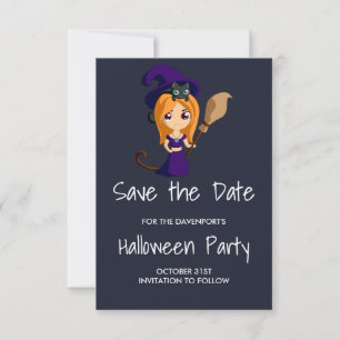 Save The Date Sorcière mignonne en Casquette violet Halloween En