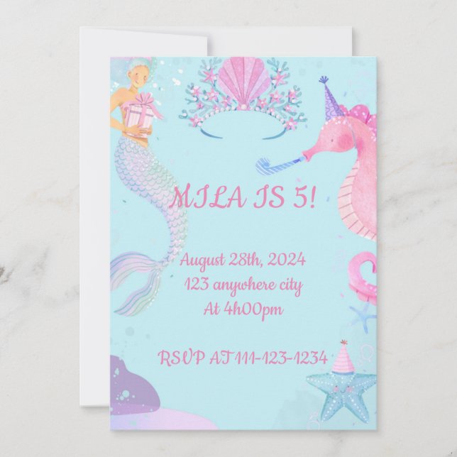 SAVE THE DATE SOUS LA MER MERMAID L'INVITATION D'ANNIVERSAIRE (Devant)
