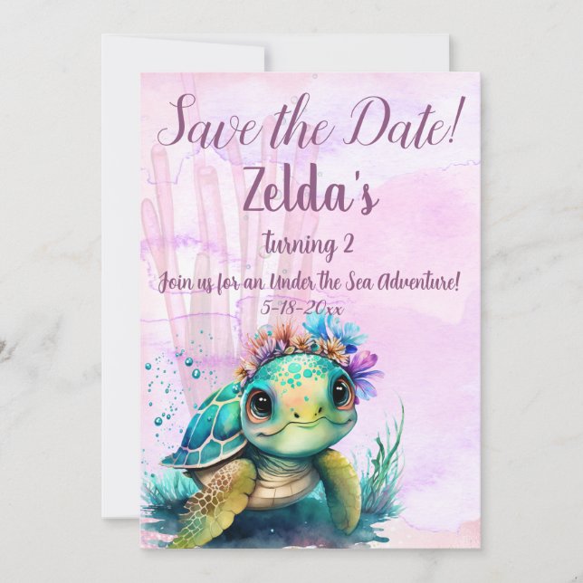 Save The Date Sous la mer, Tortue 2e anniversaire, (Devant)