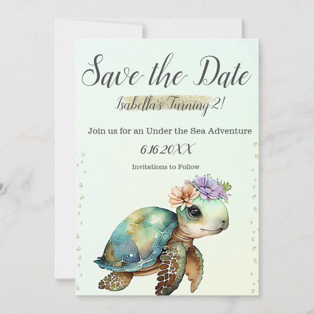 Save The Date Sous la mer, Tortue 2e anniversaire, (Devant)