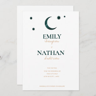 Save The Date Sous les étoiles Green Moon Chic Mariage de typogr