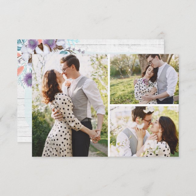 Save The Date Southern Cotton 3-Photo Wedding Card (Front/Back)