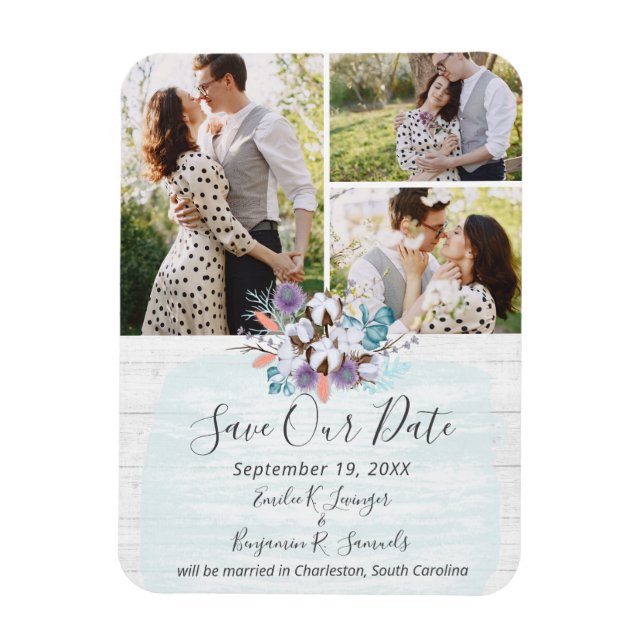 Save The Date Southern Cotton Country Chic Wedding Magnet (Vertical)