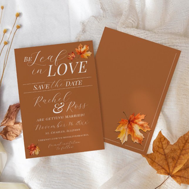 Save The Date Soyez Feuilles Dans L'Amour Feuilles D'Automne Mar (Simple modern elegant rustic watercolor fall leaves Be Leaf in Love Autumn wedding save the date)