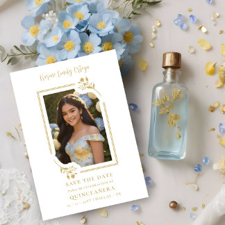 Save The Date Spanish Elegant Photo Quinceañera in Yellow Floral