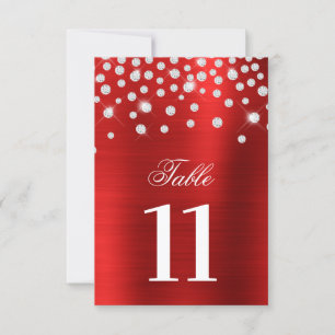 Save The Date Sparkly Faux Silver Diamonds Red Table Numéro