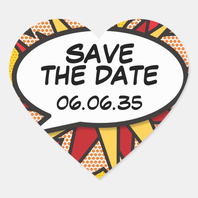 SAVE THE DATE Speech Bubble Fun Retro Comic Book Heart Sticker (Front)