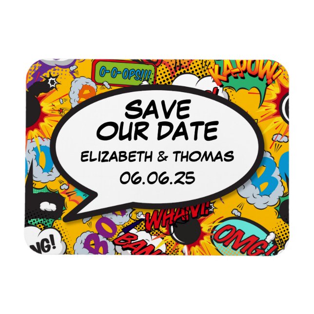 Save the Date Speech Bubble Fun Retro Comic Book Magnet (Horizontal)