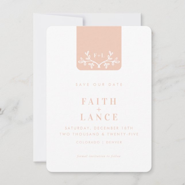 SAVE THE DATE spring garden twig logo blush pink Invitation (Front)