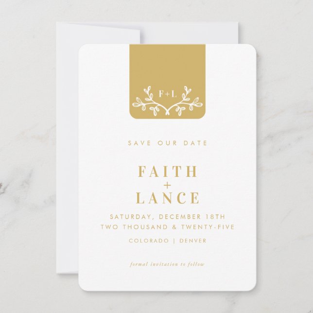 SAVE THE DATE spring garden twig logo soft gold Invitation (Front)