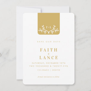 SAVE THE DATE spring garden twig logo soft gold Invitation