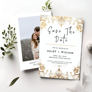 Save The Date Stage Formal Simple Classique Élégant Mariage blan