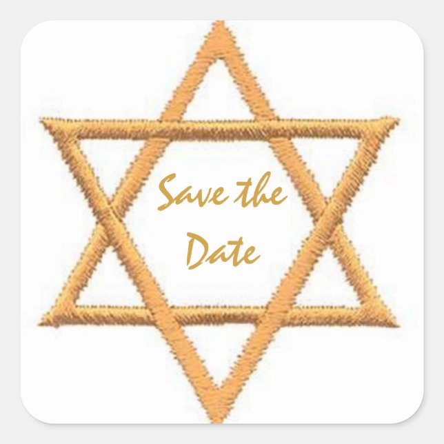 Save the Date/Star of David Square Sticker (Front)