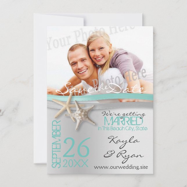 Save The Date Starfish and Ribbon Sauvez la date avec la photo (Devant)