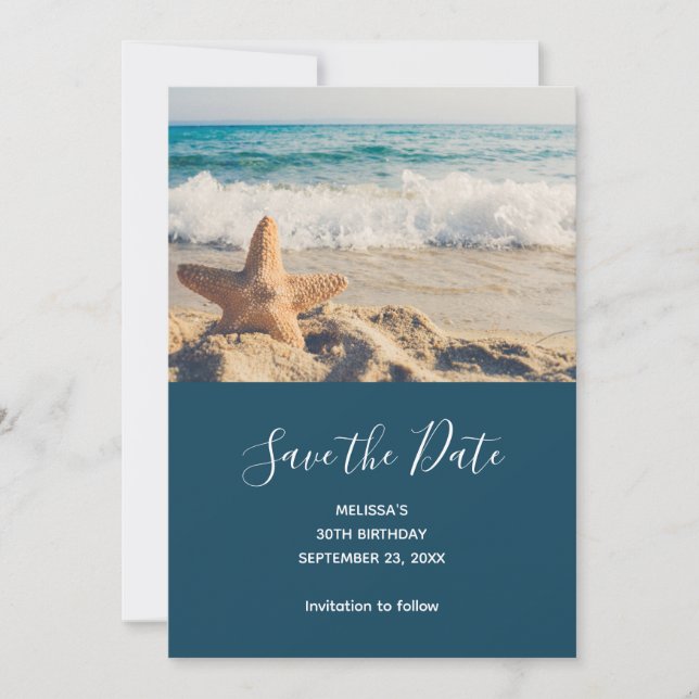 Save The Date Starfish sur une plage de sable Photographier Sauv (Devant)