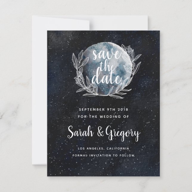 Save The Date Starry Moonlit Night Monogramme Enregistrer la dat (Devant)
