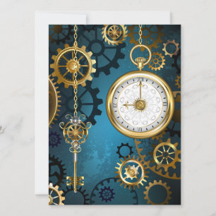 Save The Date Steampunk Arrière - plan turquoise avec Gears