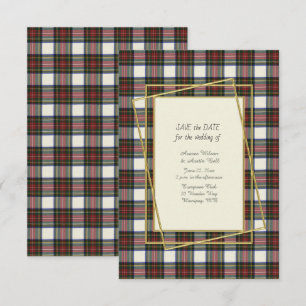 Save The Date Stewart Robe Tartan Moderne Avec Cadre Or